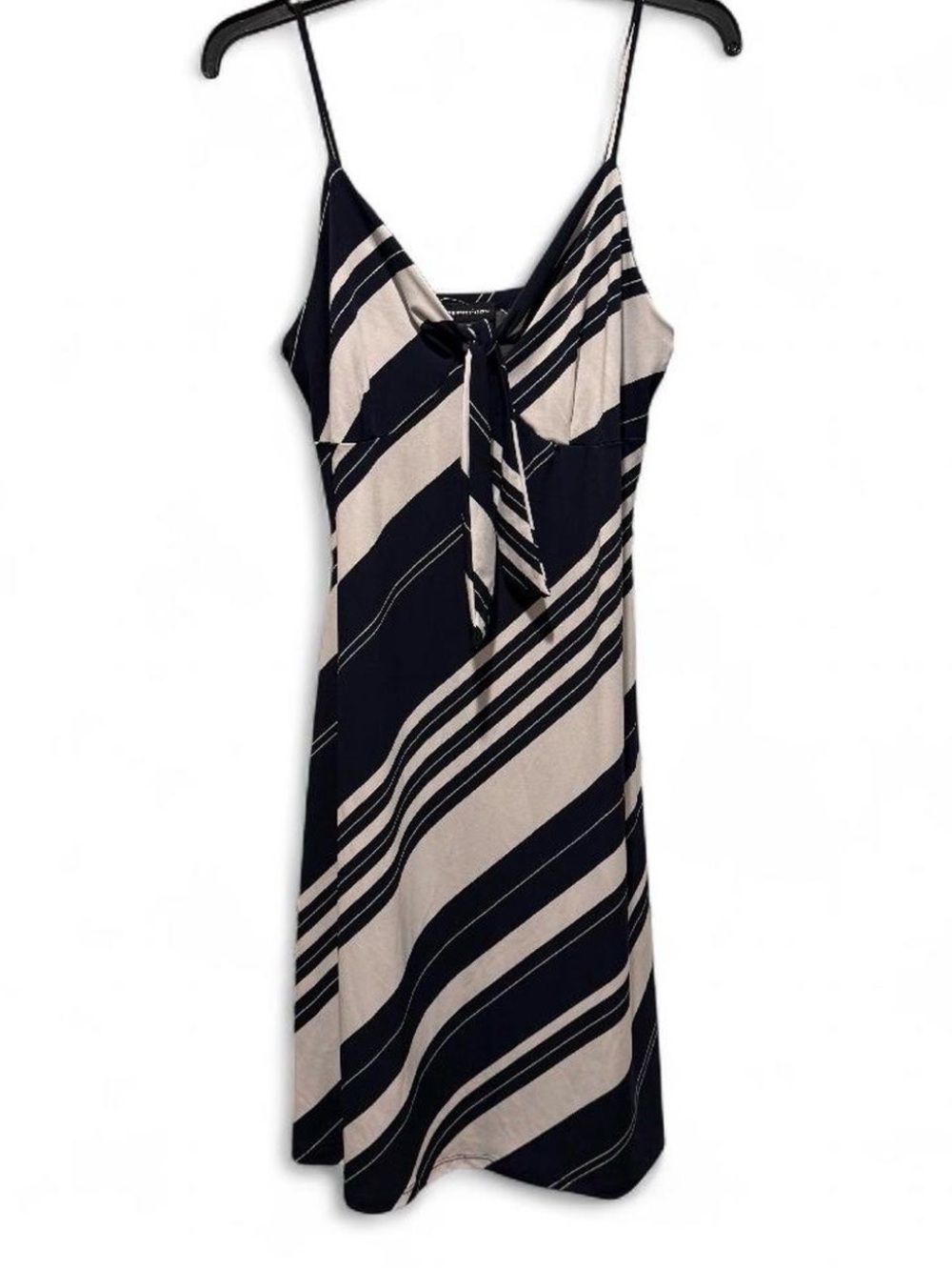 Perceptions Navy and Cream Striped Tie-Front Mini Dress